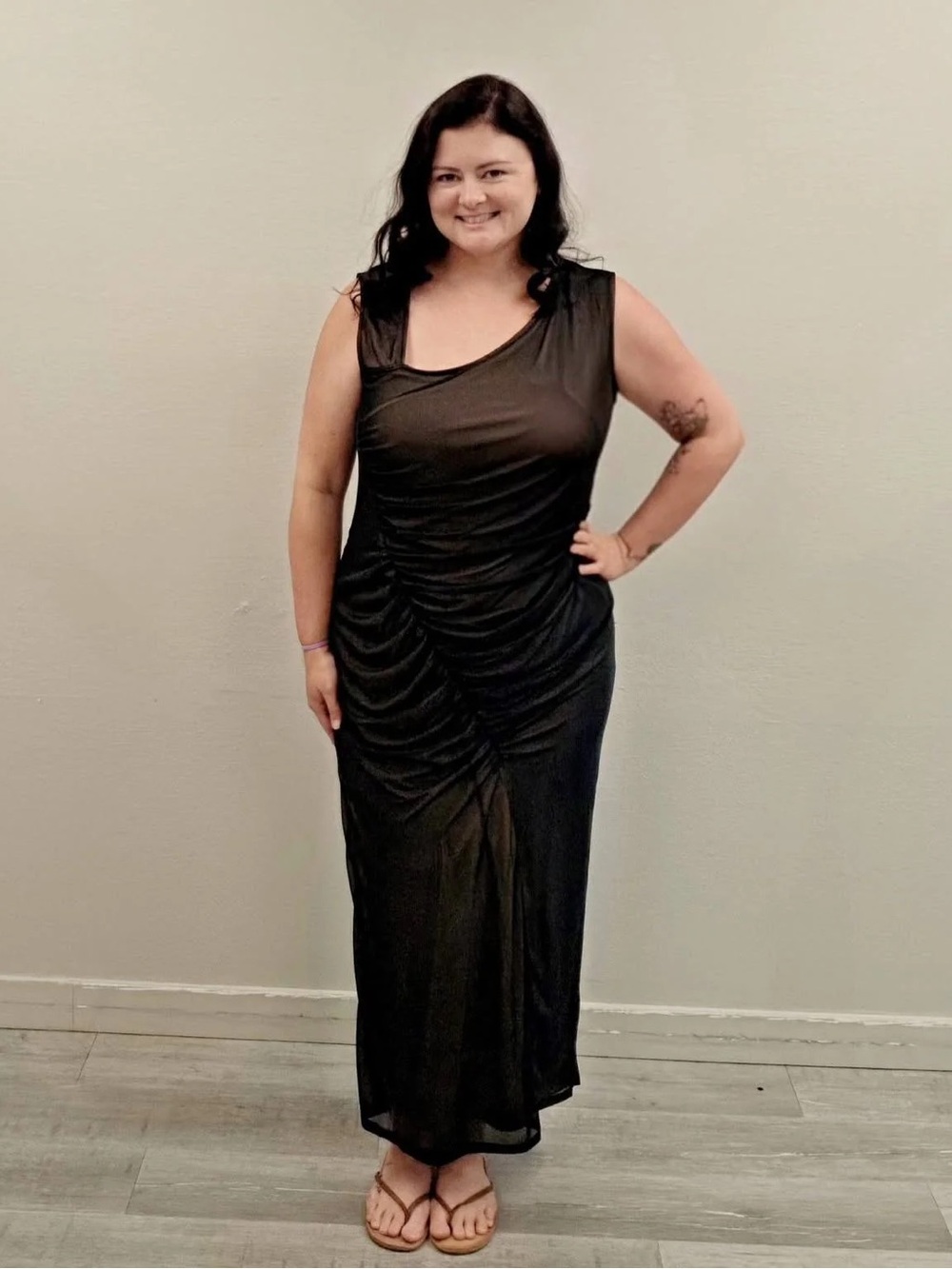 New! DKNY Black Mesh Sleeveless Maxi Dress - Size 16